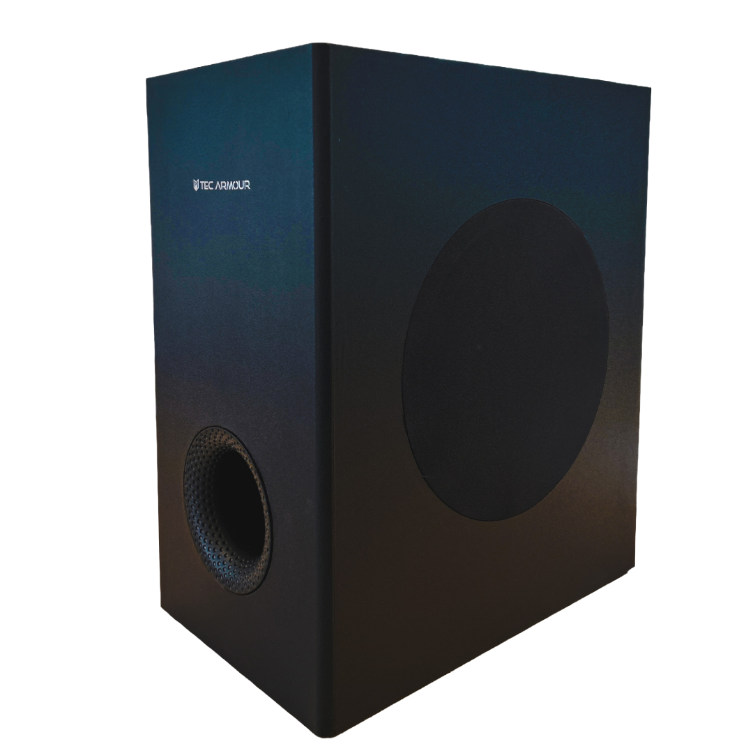 TEC ARMOUR NOVA 140 6-inch wired subwoofer, three-quarter view with front bass port